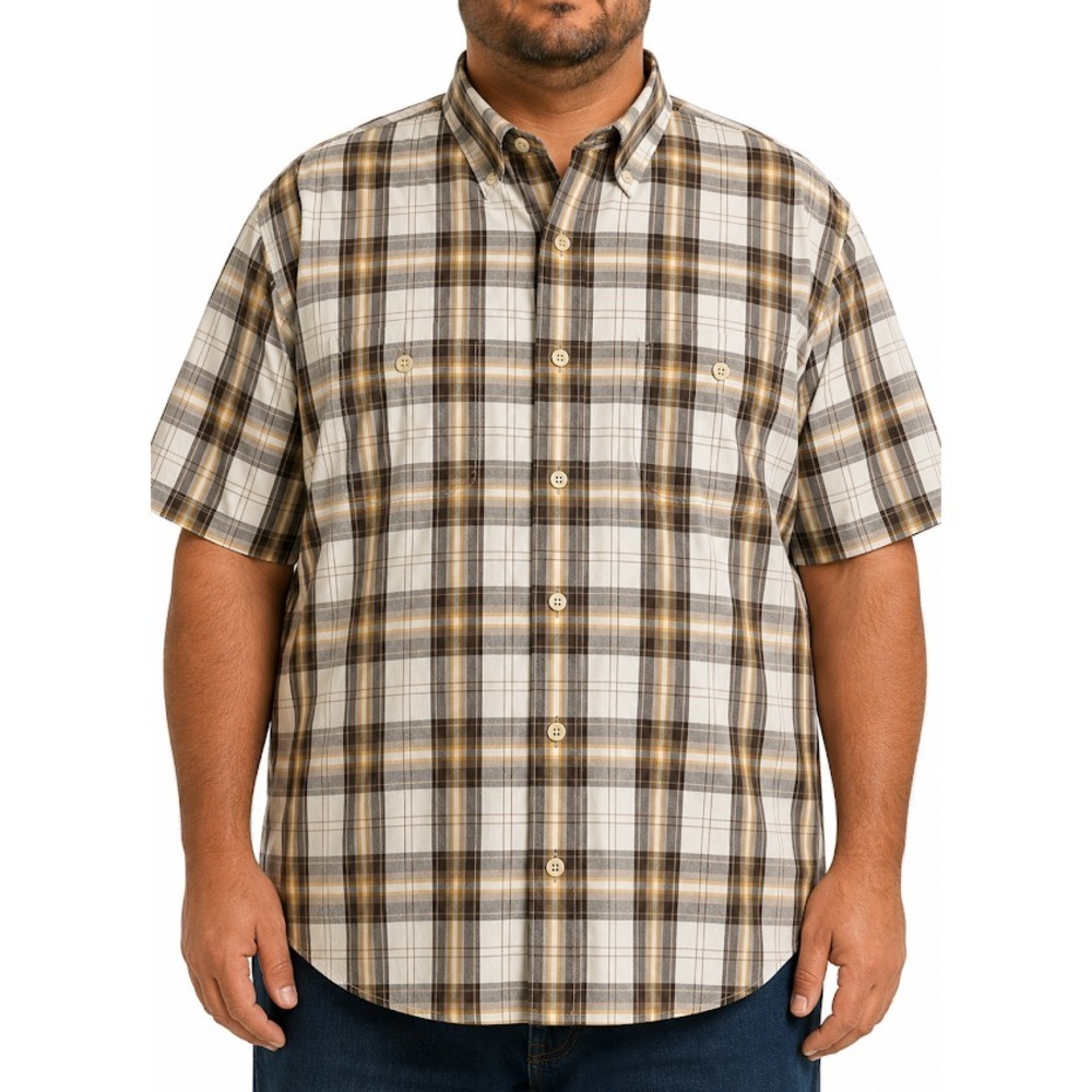Timberland Shirt Men XXL Brown Plaid Button Up Cotton Short Sleeve Outdoor
